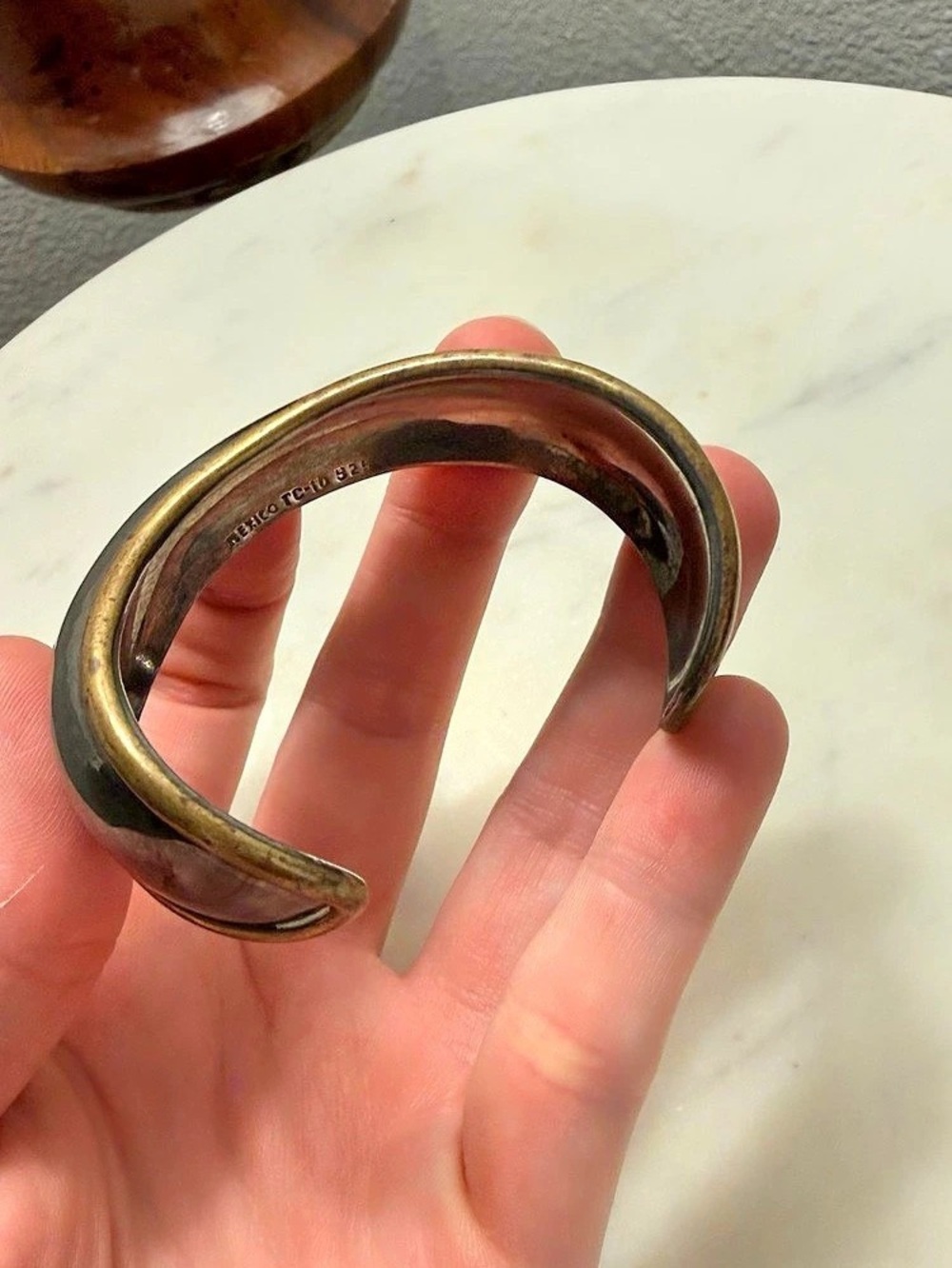 Vintage Mexico 925 Sterling Silver Two Tone Wavy Cuff Bracelet - Picture 5 of 5
